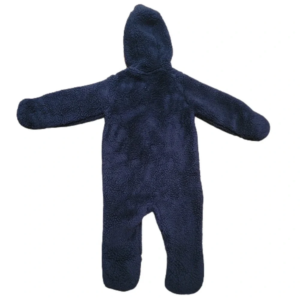 Snozu Infant Hooded Fleece Bunting Blue Full Zip Fold Over Feet and Mitts 18M